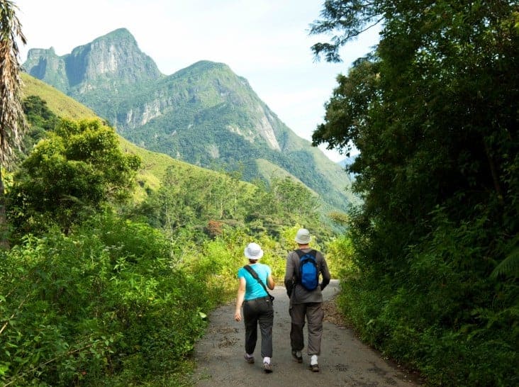 Couple trekking in knuckles mountain range